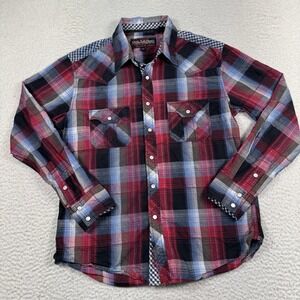 Rock‎ & Roll Cowboy Shirt Men's M Pearl Snap Plaid Patchwork Western Color Block